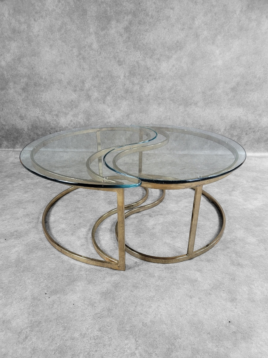 New - Mid Century Modern Milo Baughman Style Brass Tear Drop Ying/Yang Coffee/Side Tables for DIA