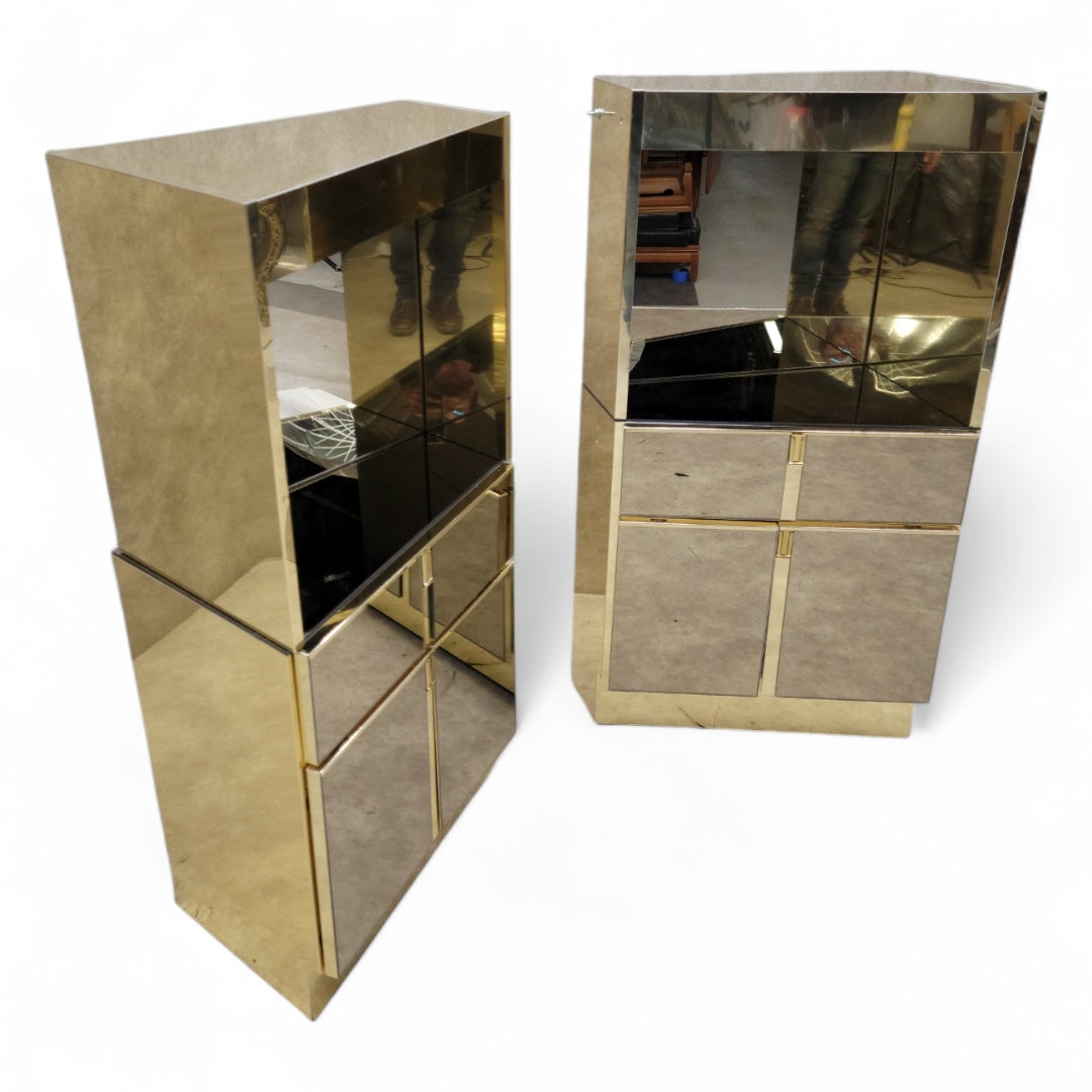 Mid Century Modern Bronze Mirrored and Brass Finish Bedroom Set