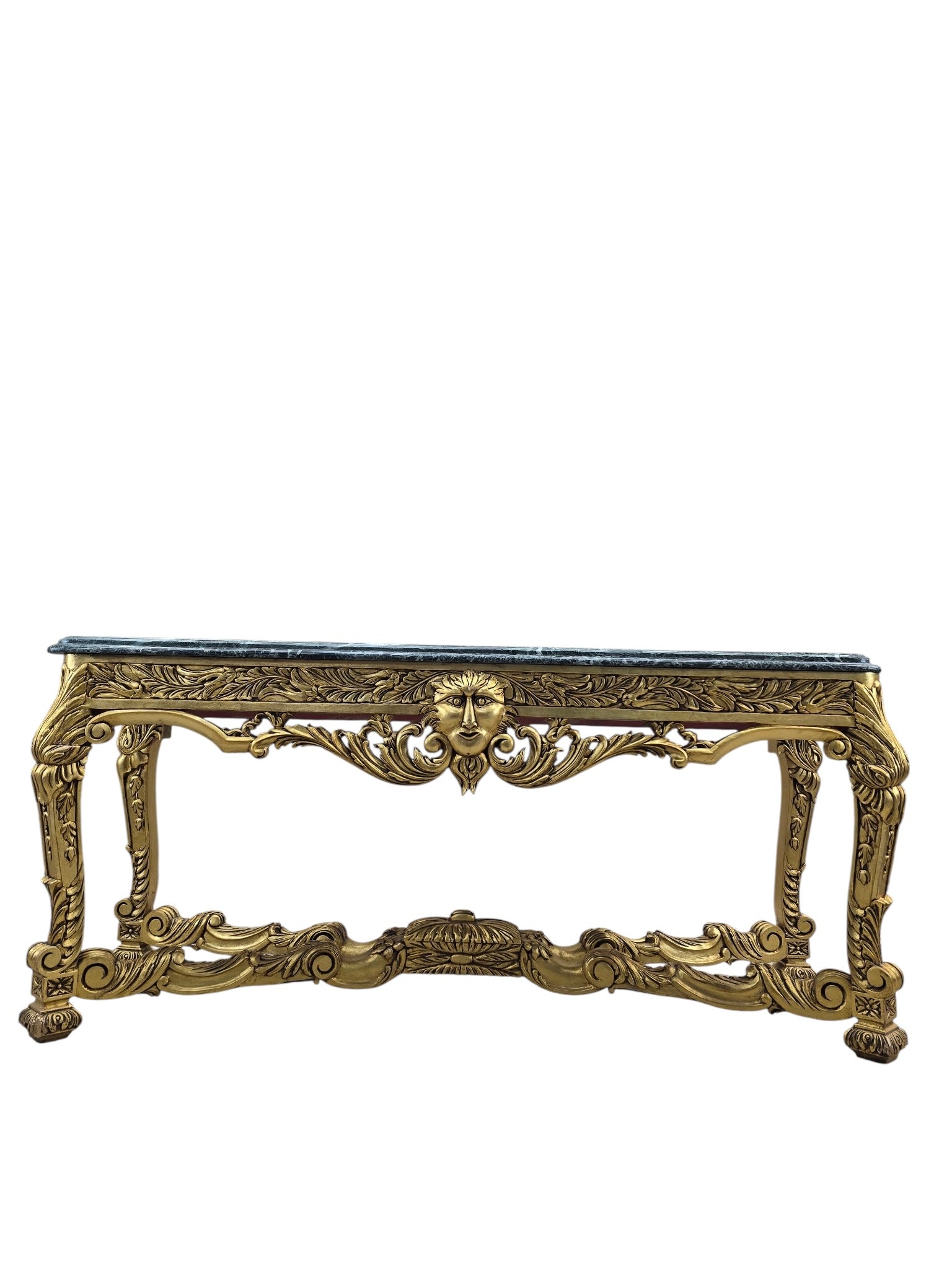 Antique French Louis XV Style Carved Giltwood Console Table with Marble Top