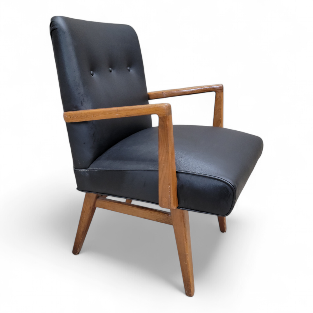 Mid Century Modern Jens Risom Chair In Black Leather