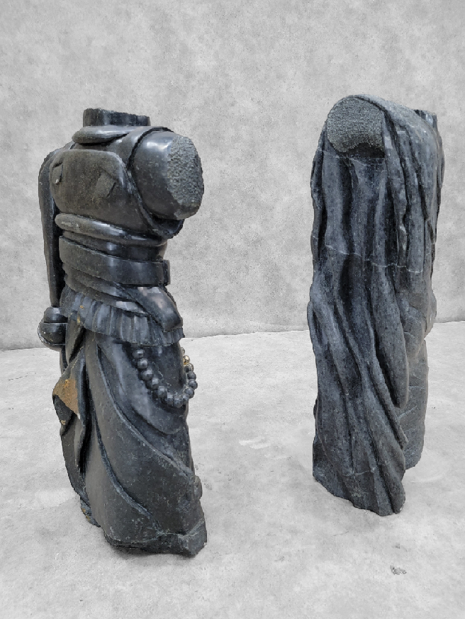 Antique Monumental Sculpted Robed & Armored Roman Emperor Bust Sculpted in Italian Black Marble - Set of 2