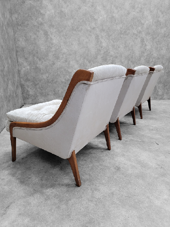 Mid Century Modern Ben Seibel Slipper Chairs Set Newly Upholstered in Velvet - 3 Piece Set