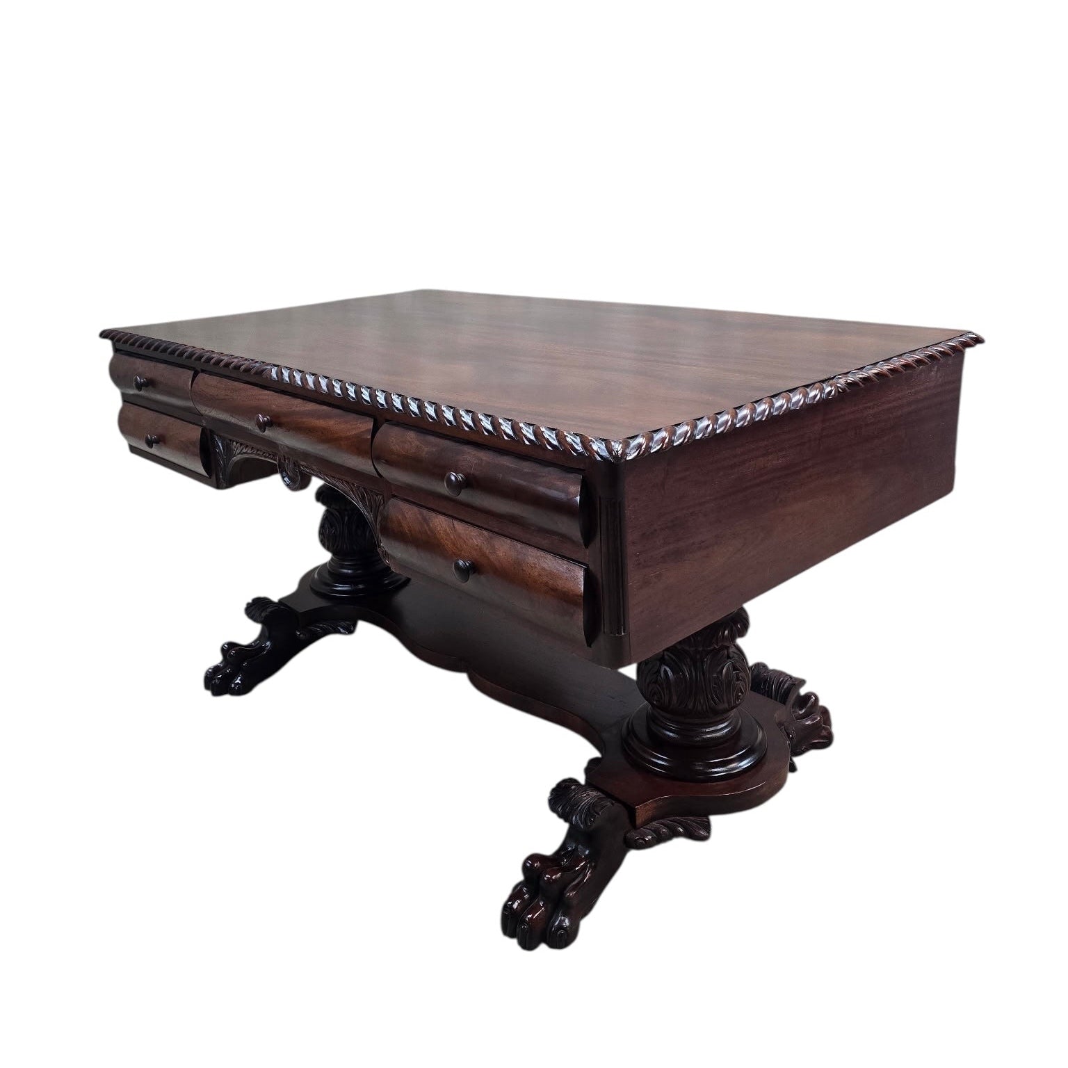 Antique Empire Carved Mahogany Partner’s Desk