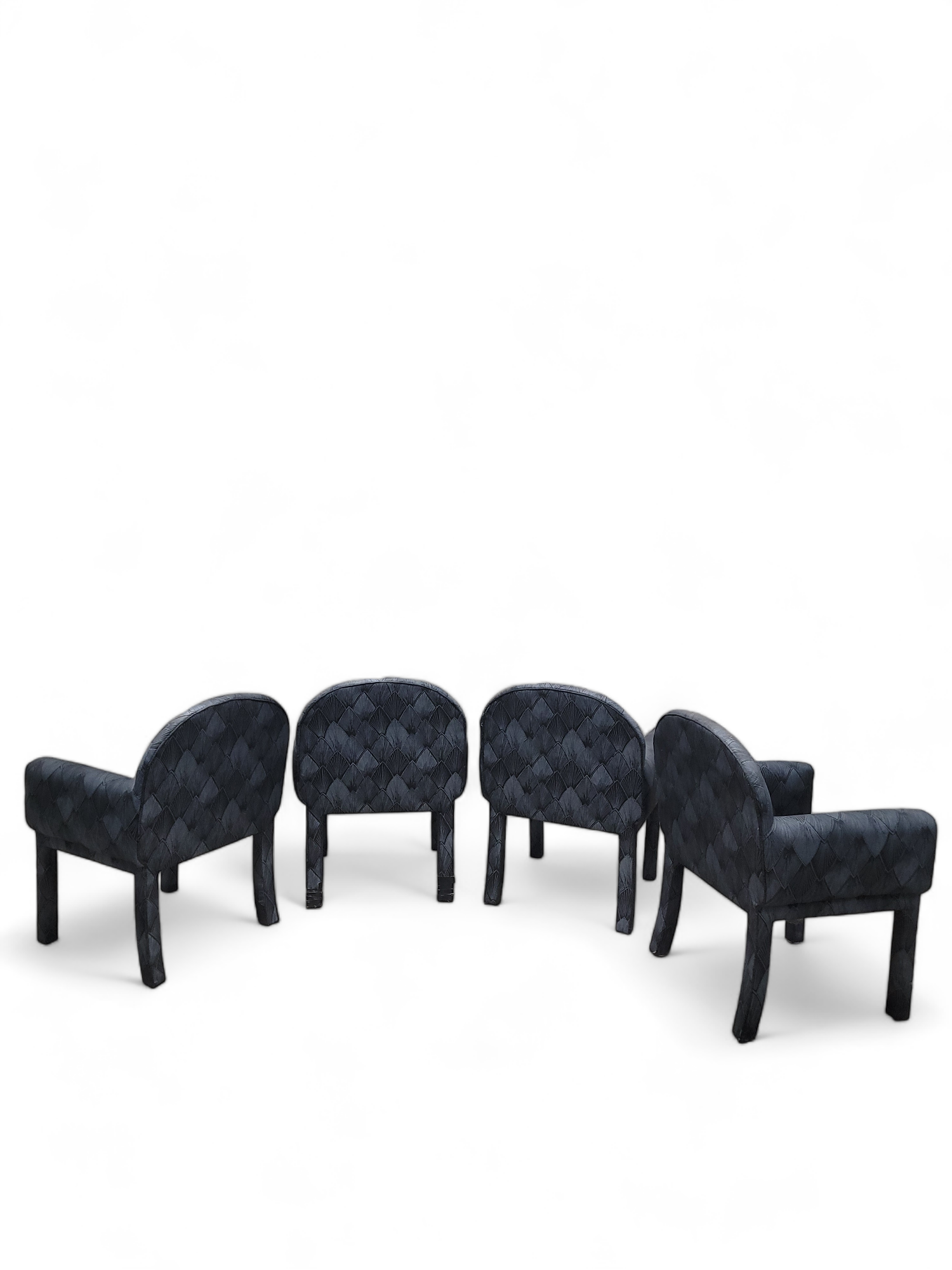 NEW - Post-Modern Deco Styled Set of 8 Arch-Back Original Fully Upholstered Dining Chairs