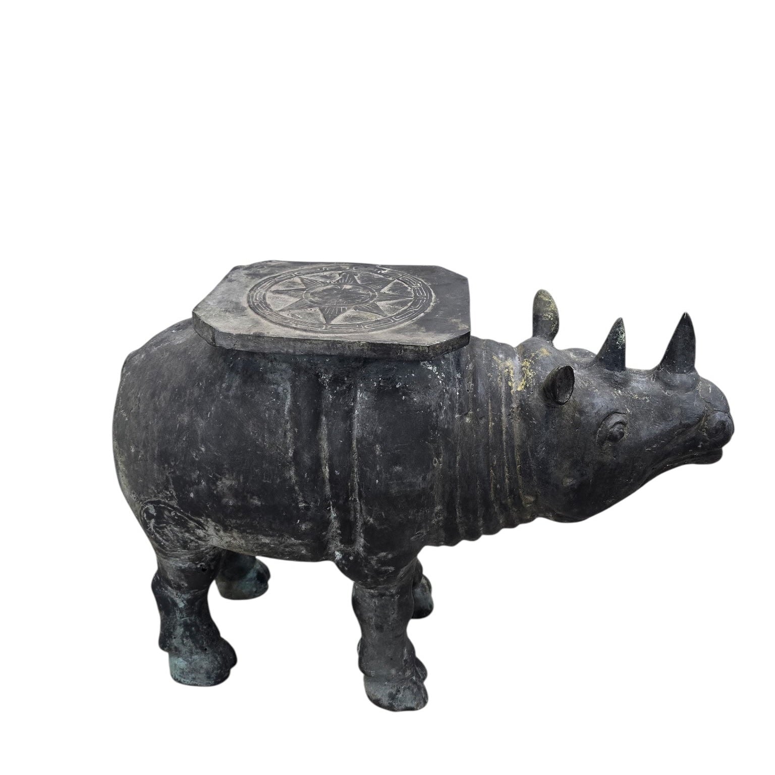Antique Balinese Hammered Bronze Rhino Plant Stands / Cocktail Tables – Set of 2