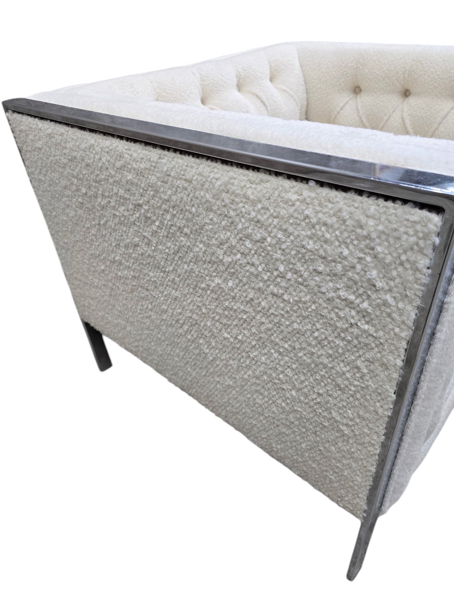 New - MCM Milo Baughman Style Chrome Base Cube Lounge Chair