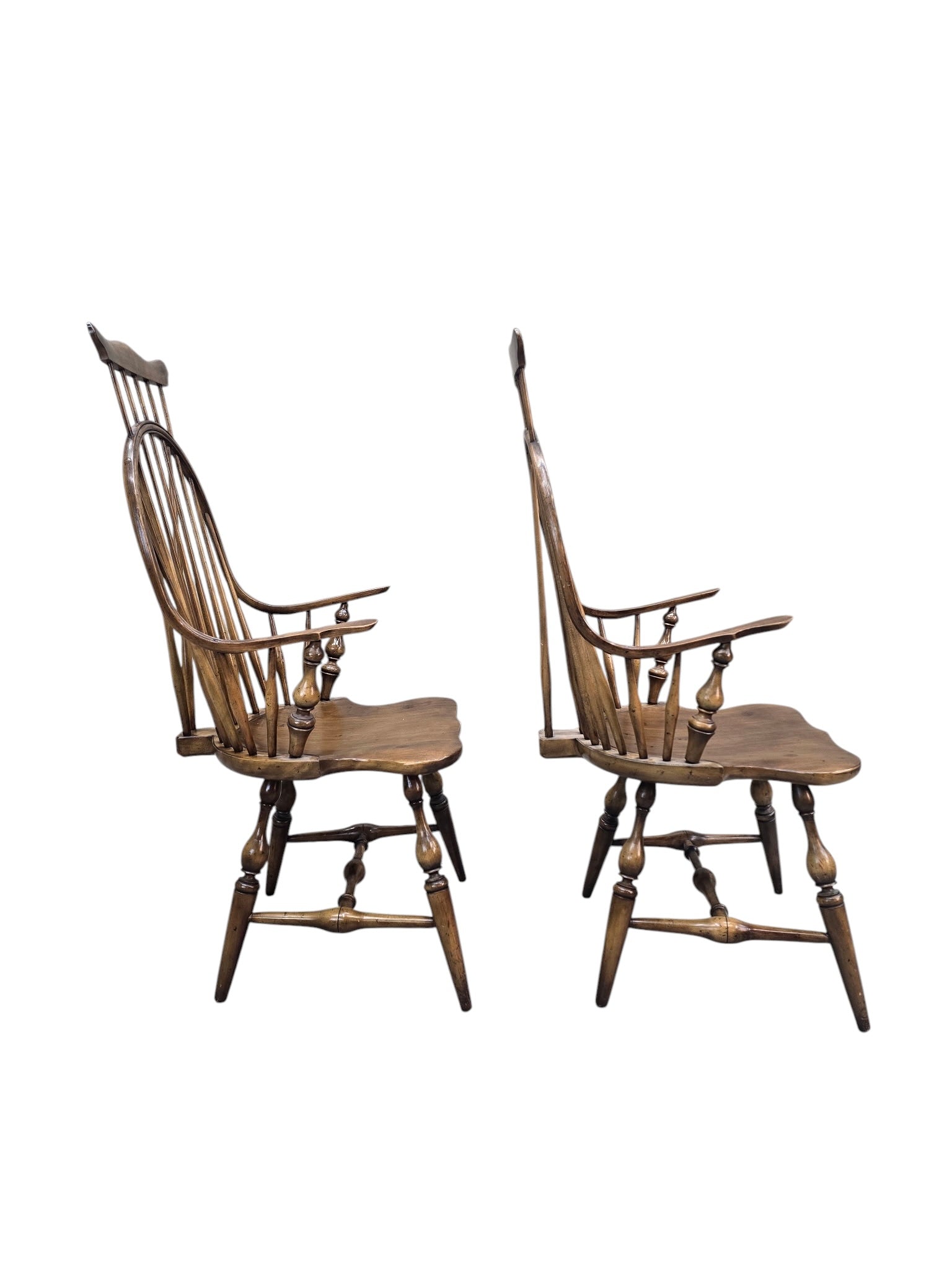 Antique Windsor Bow back Spindle Armchairs - Pair