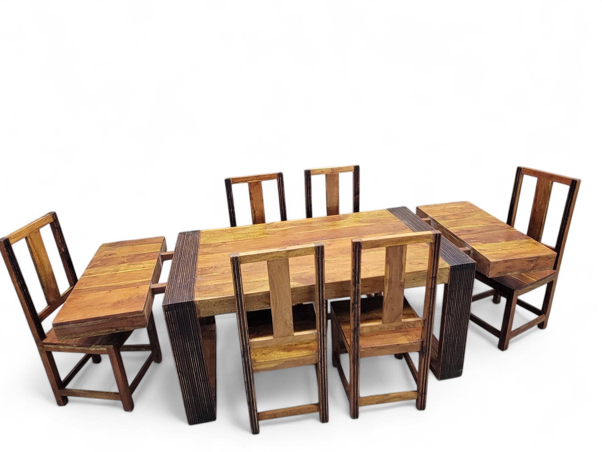 Vintage Rustic Reclaimed Barnwood Extending Dining Table and Chairs Set