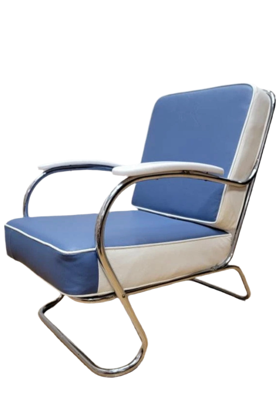 Art Deco Mucke-Melder Tubular Steel Lounge Chair Newly Upholstered in Leather