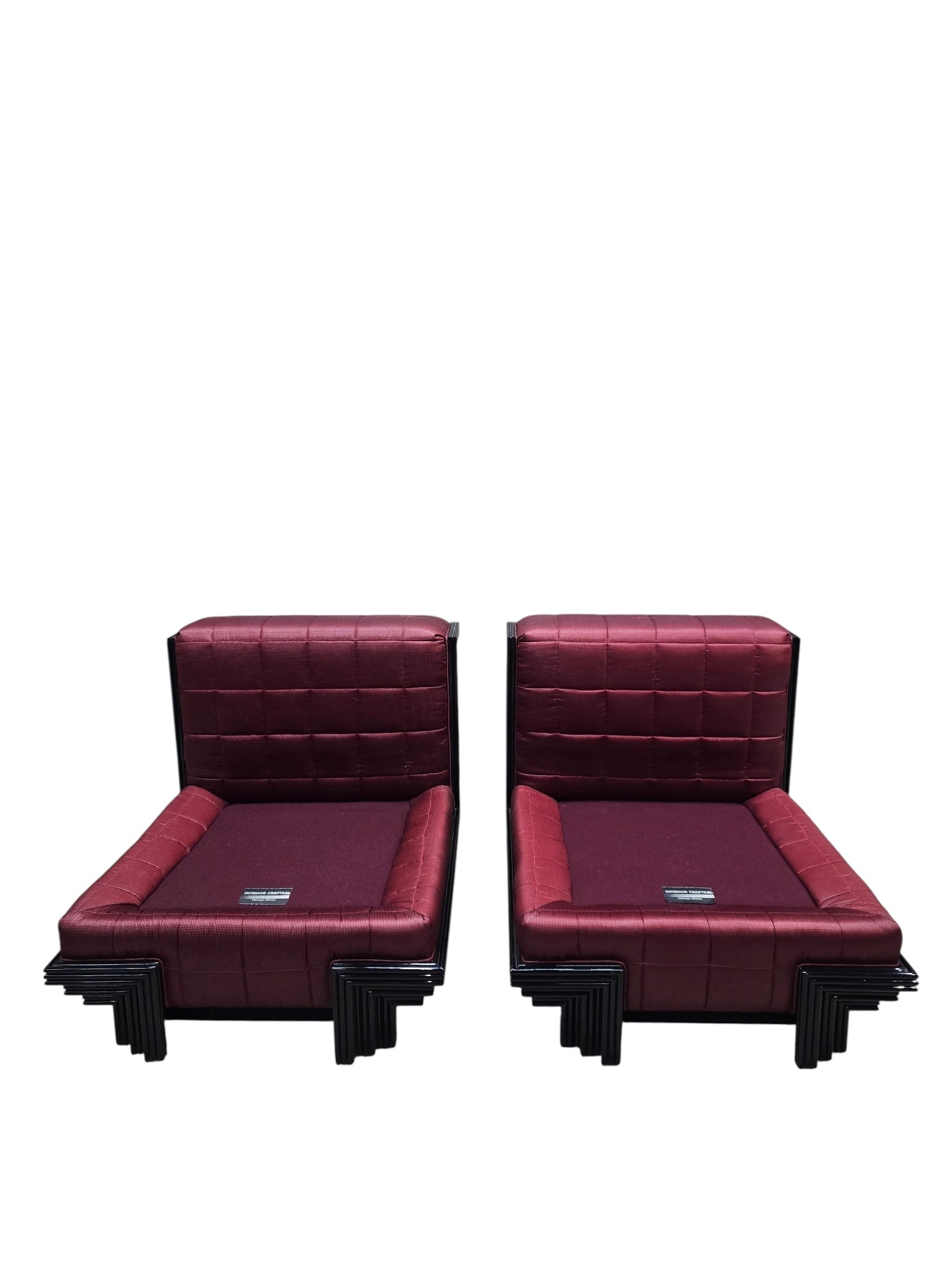 Postmodern Lounge Chairs with Stepped Black Lacquer Bases by Interior Crafts