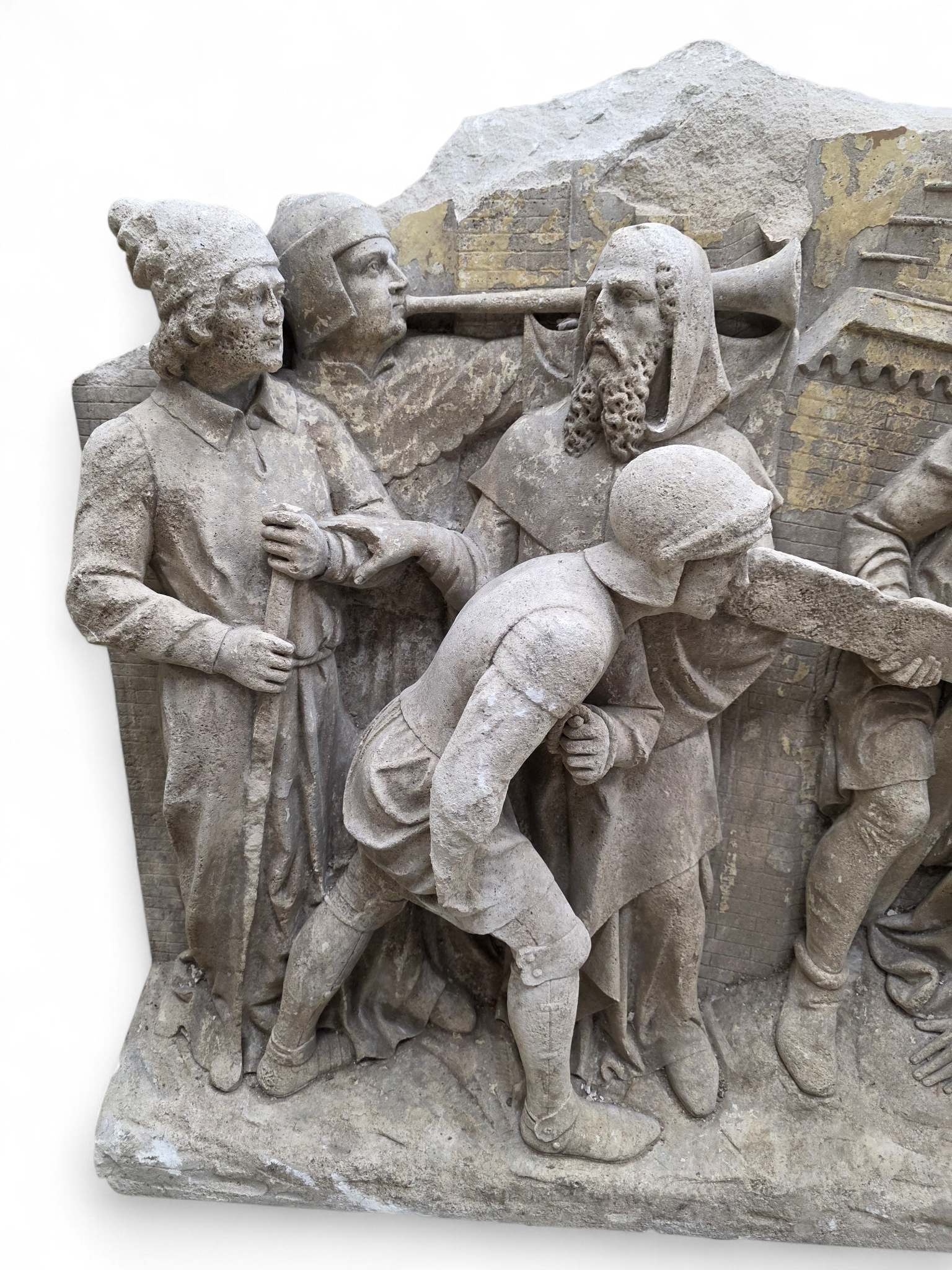 Antique Monumental European "Stations of The Cross" Stone Relief Panels — Pair