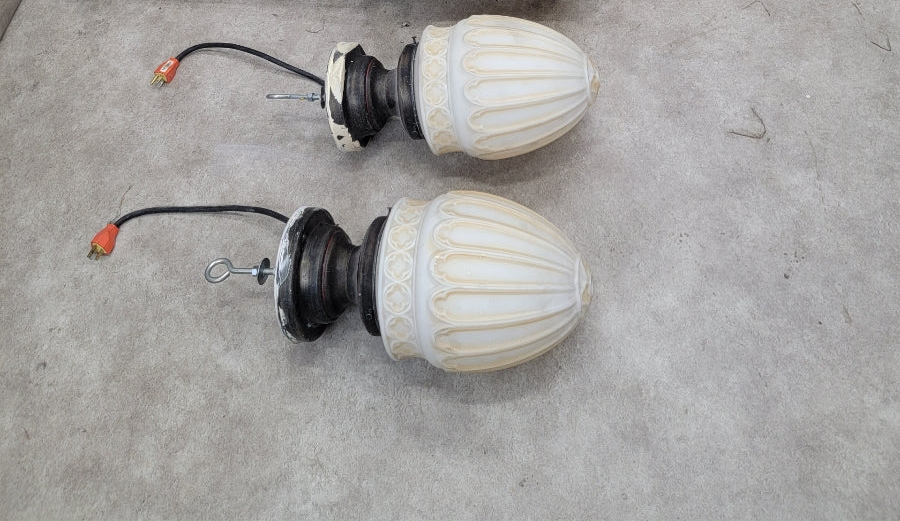 NEW - Antique Gothic Ceiling Mount Milk Glass Lights - Set of 2