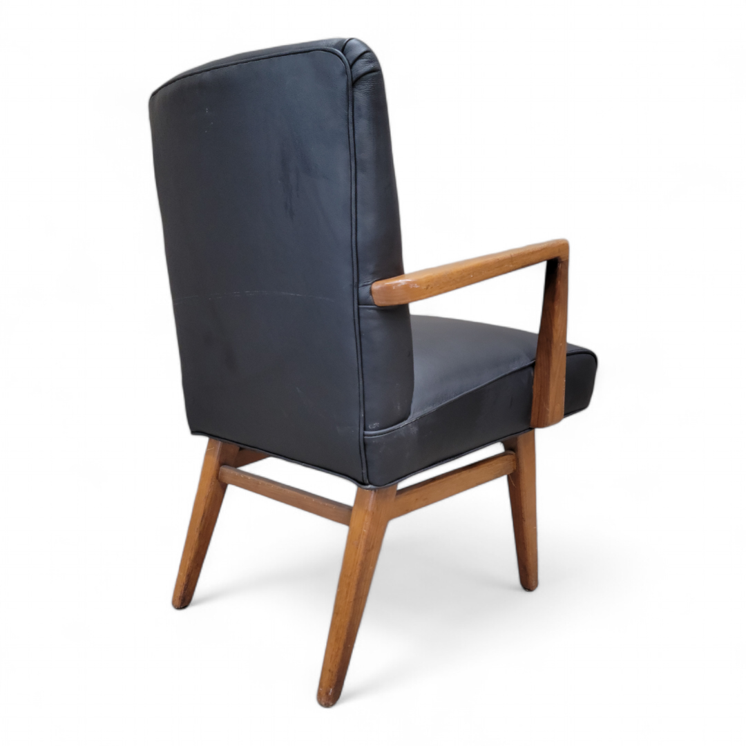 Mid Century Modern Jens Risom Chair In Black Leather