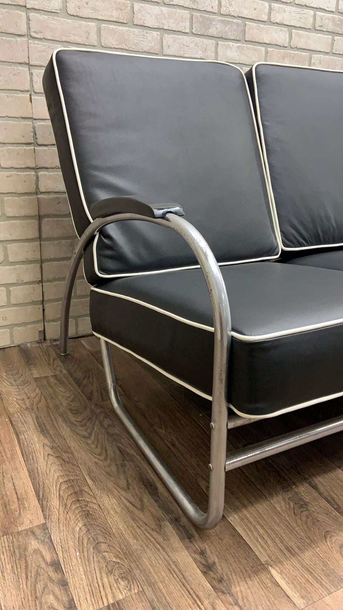 Art Deco Tubular Sofa & Lounge Chair by Kem Weber Newly Reupholstered