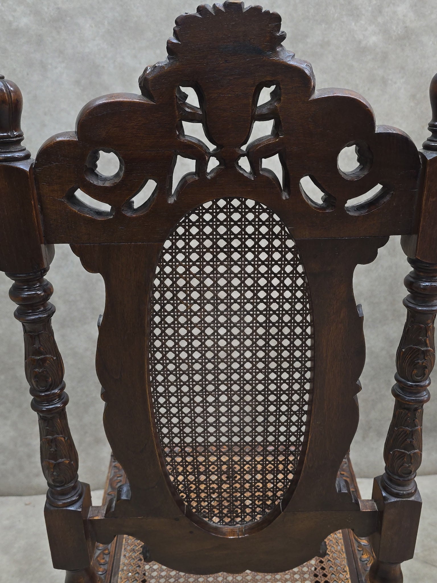 Antique Renaissance Revival Cane Throne Chairs - Pair