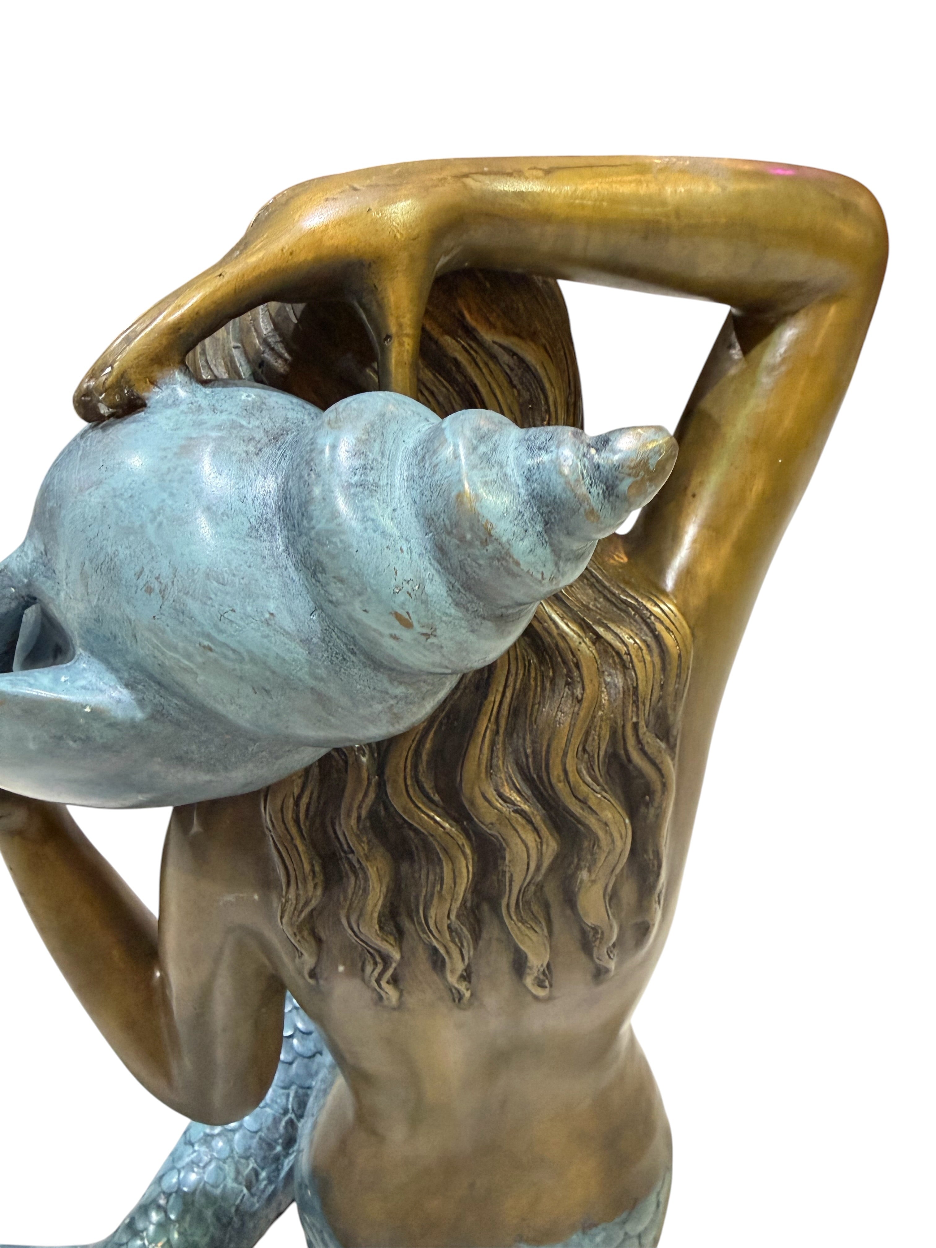 Bronze Mermaid Fountain Sculpture with Conch Shell
