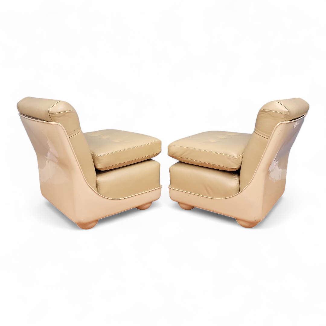 Mid Century Modern Mario Bellini Style Fiberglass Shell Modular Lounge Chairs in Edelman Leather - Pair