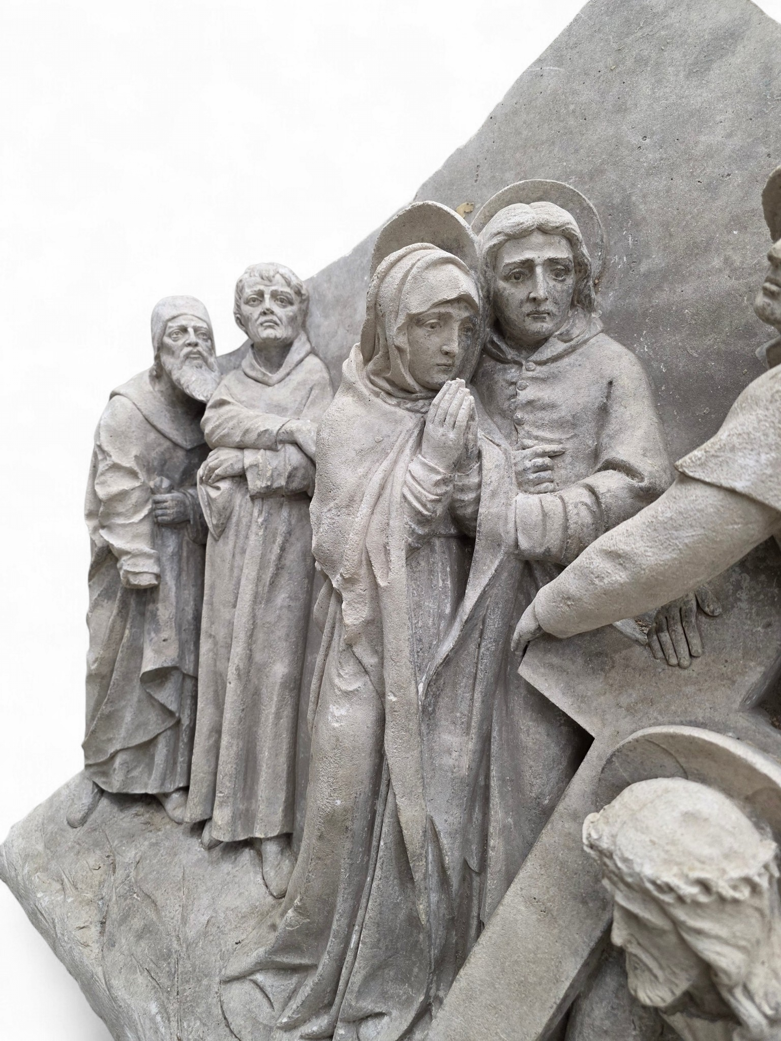 Antique Monumental European "Stations of The Cross" Stone Relief Panels — Pair