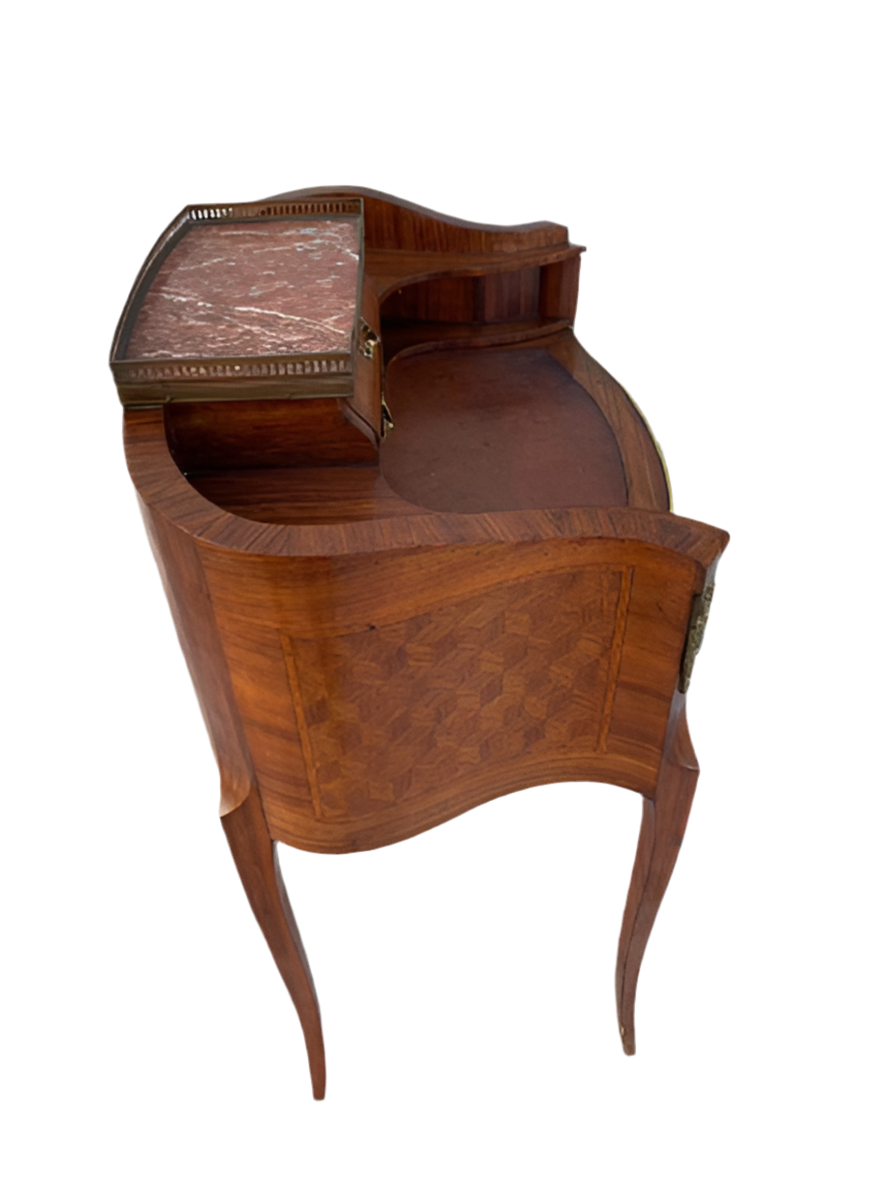 Antique French Louis Style Inlaid Petite Demilune Ladies Writing Desk