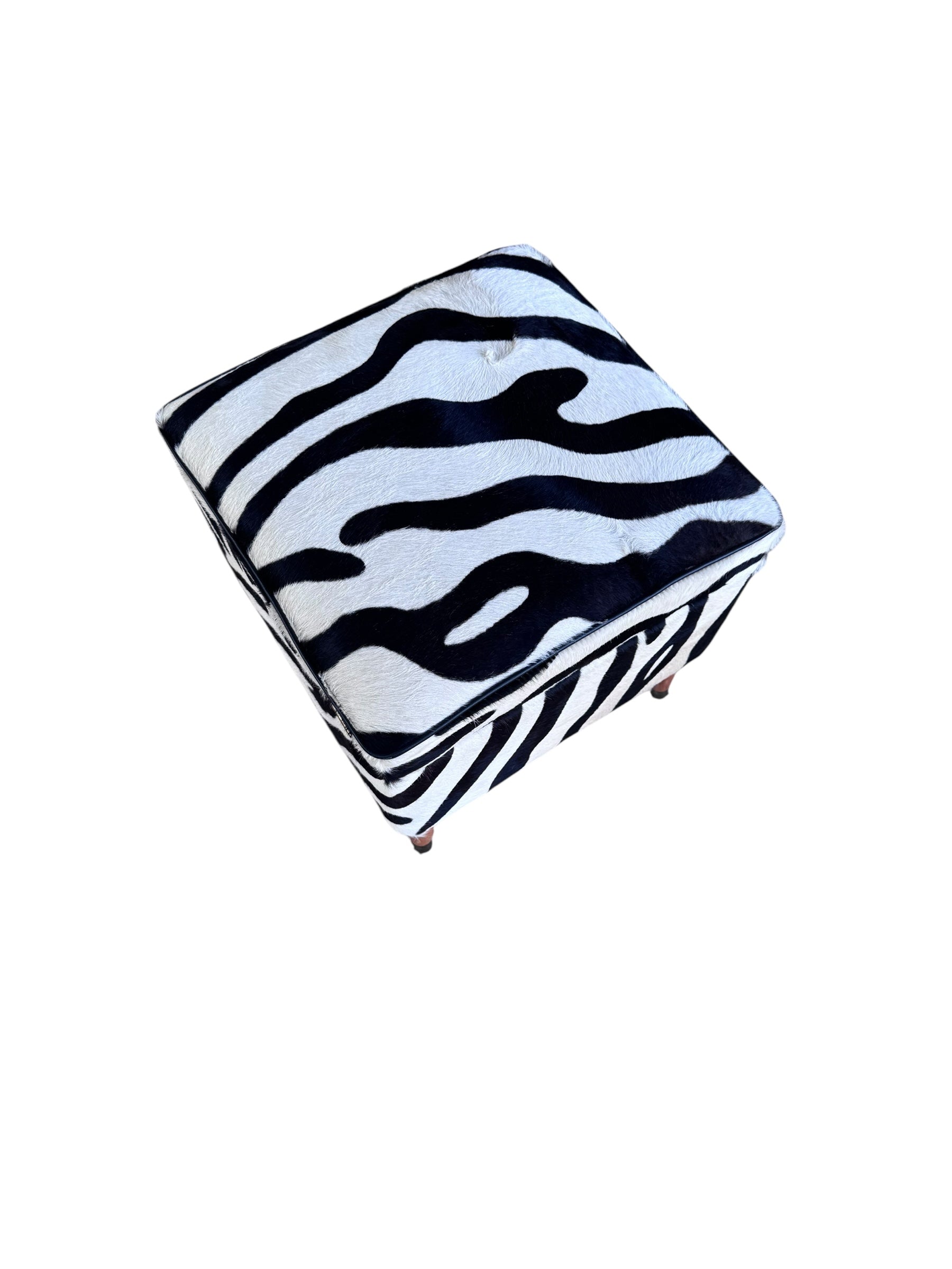 Vintage Storage Ottoman Newly Upholstered in Zebra Cowhide