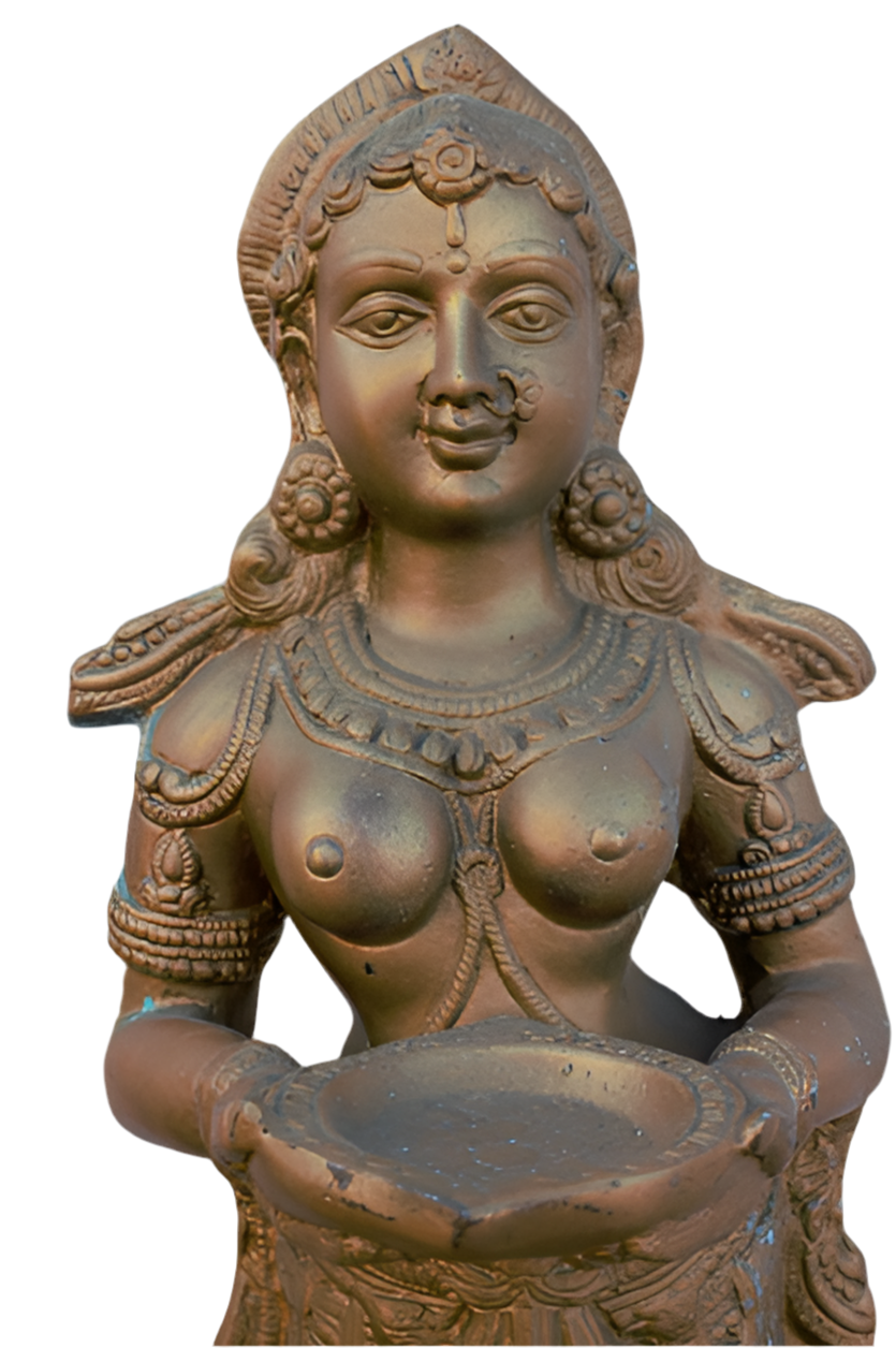 Vintage Bronze "Deep Lady" Lakshmi Welcome Statues - Set of 2