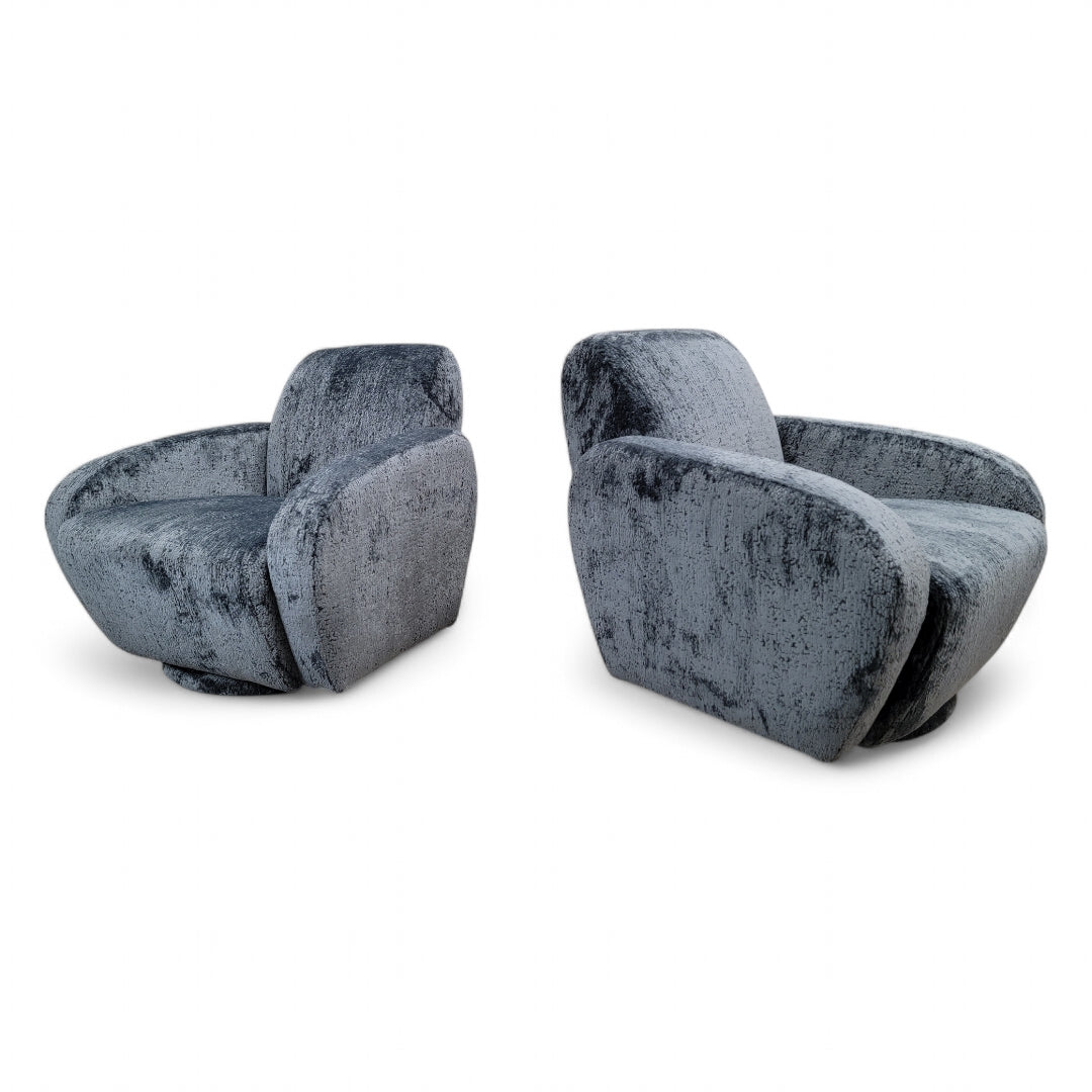 Postmodern Vladimir Kagan for Preview Swivel Lounge Chairs Newly Upholstered in Italian Boucle - Pair