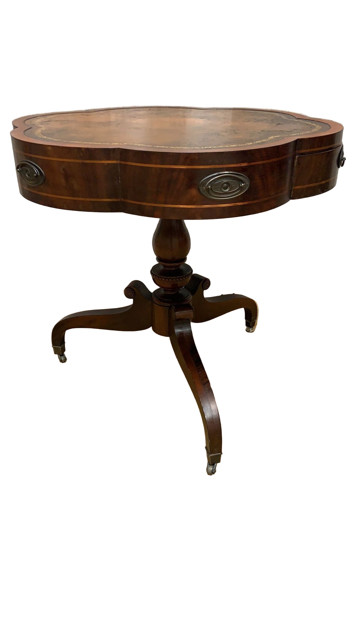 Vintage Clover Banded Flame Mahogany Drum Side Table