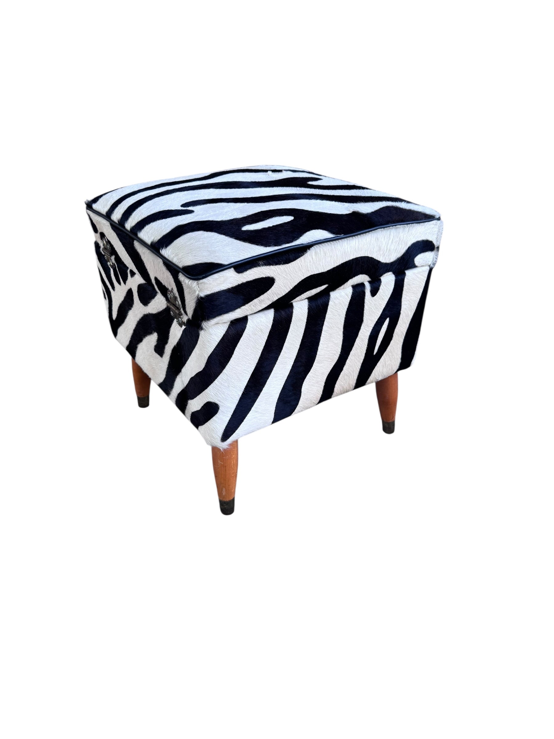 Vintage Storage Ottoman Newly Upholstered in Zebra Cowhide
