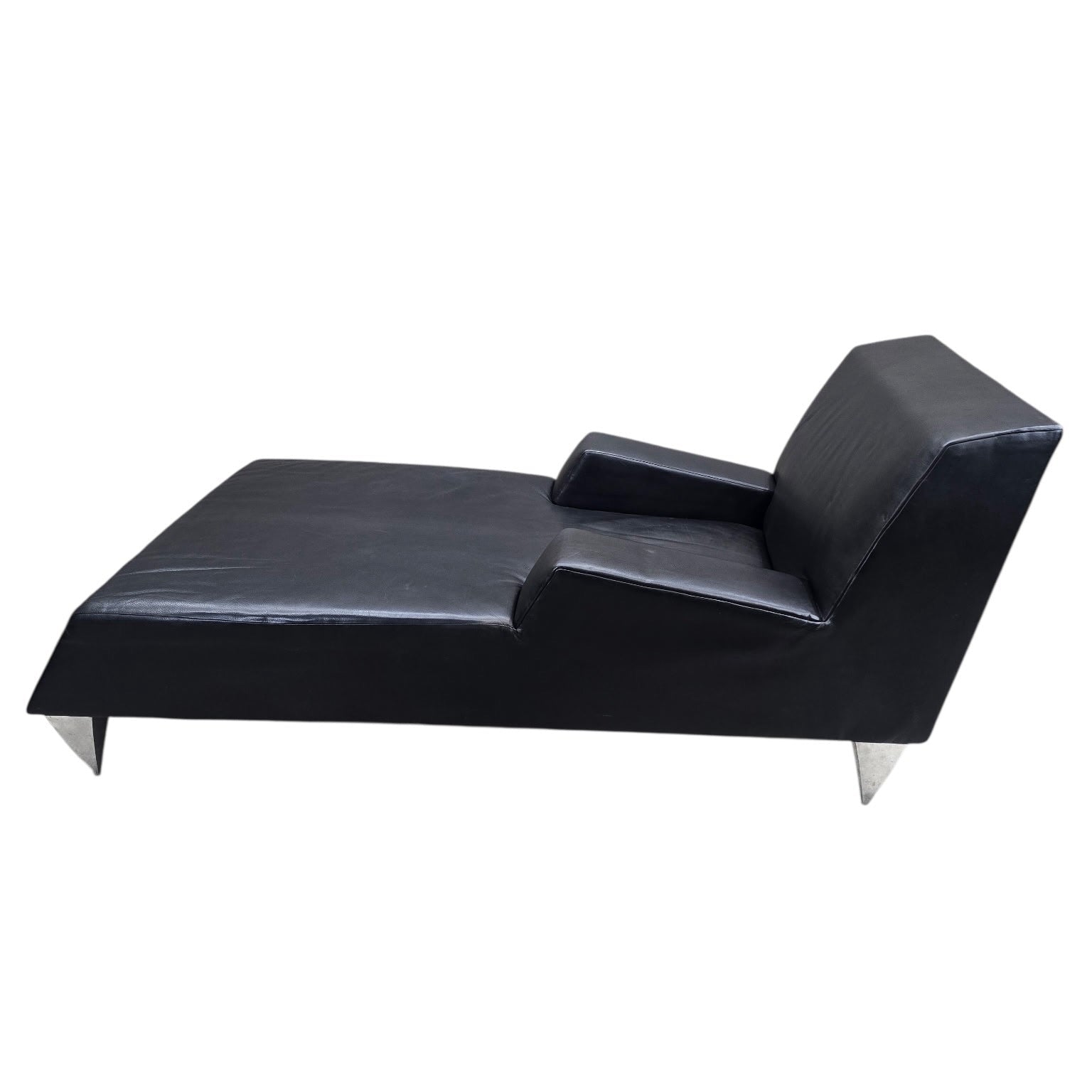 Vintage Modern Black Leather Lounge Chair and Chaise, 2-Piece Set by Catherine Chanicci