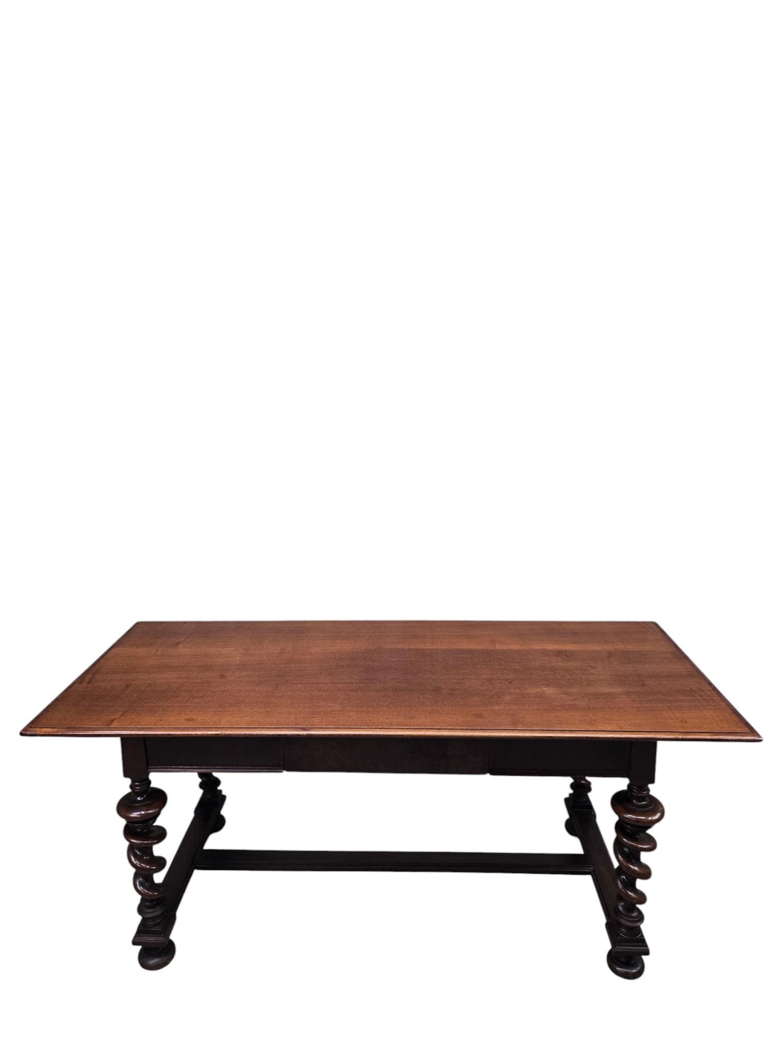 Antique Jacobean Revival Style Barley Twist Desk with High Back Chair
