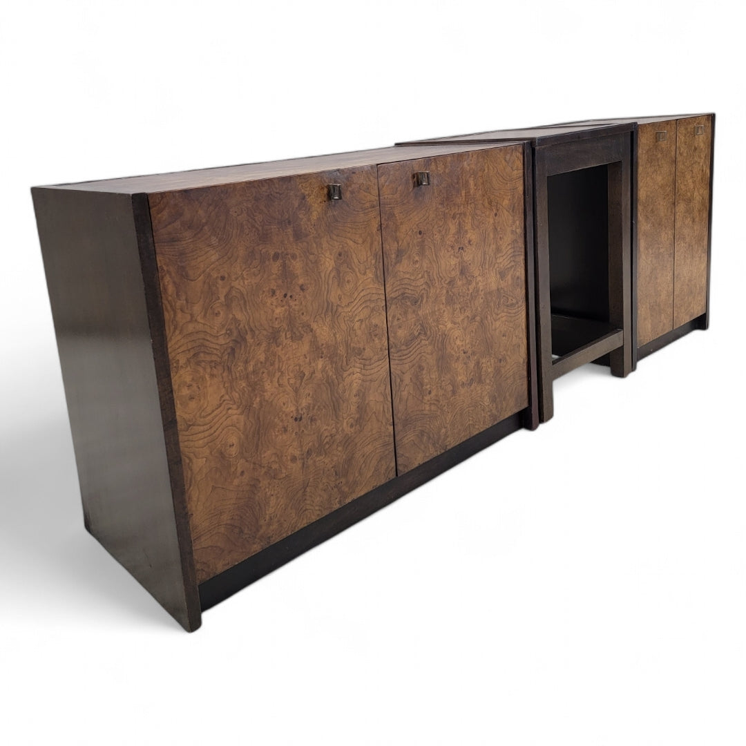 Mid Century Modern Milo Baughman Style Burl & Brass Storage Cabinet by Century Furniture