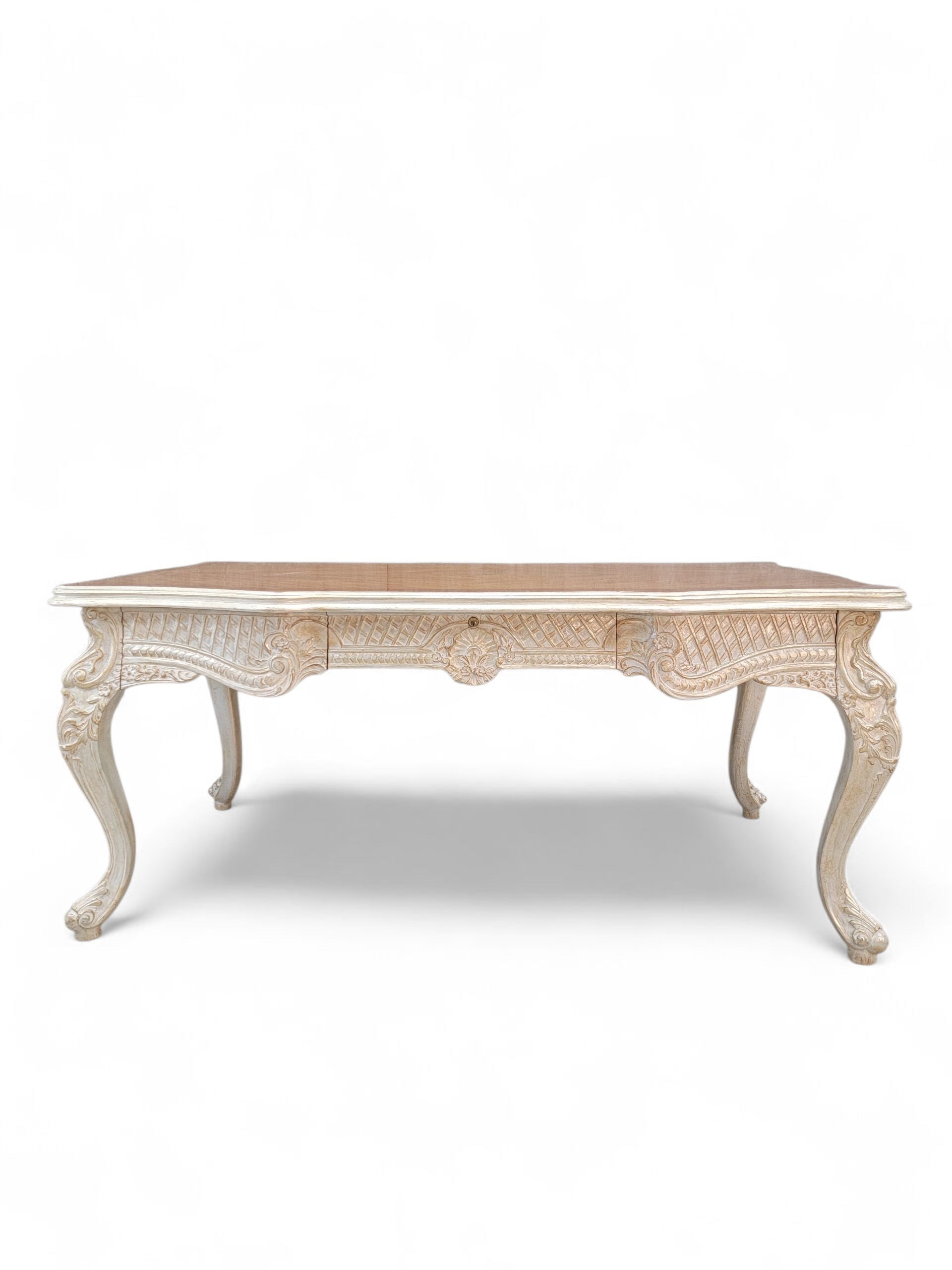 Vintage French Provincial Style Carved Antique White Writing Desk