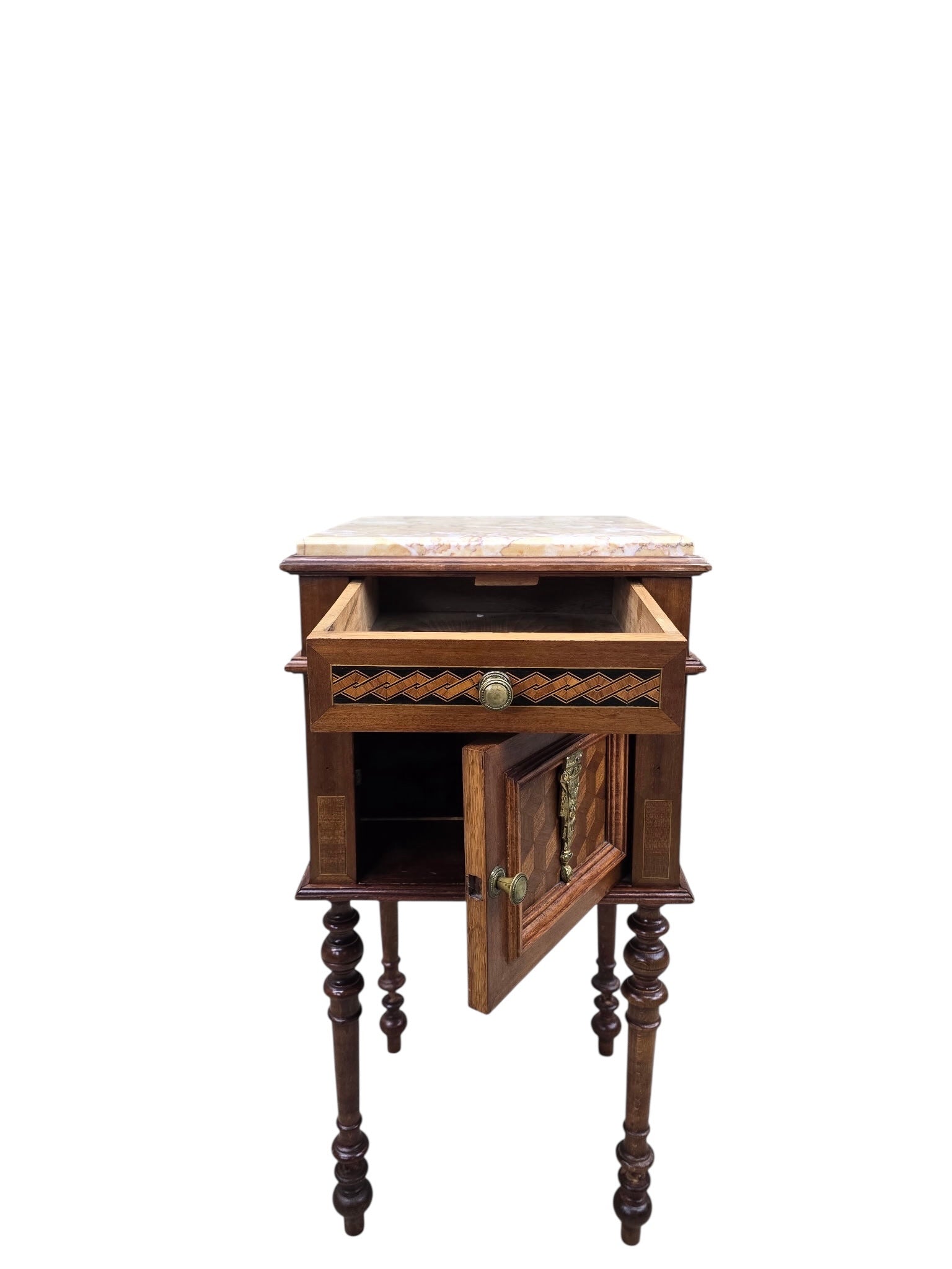Antique French Carved Ornate Marble Top Smoking Storage Table
