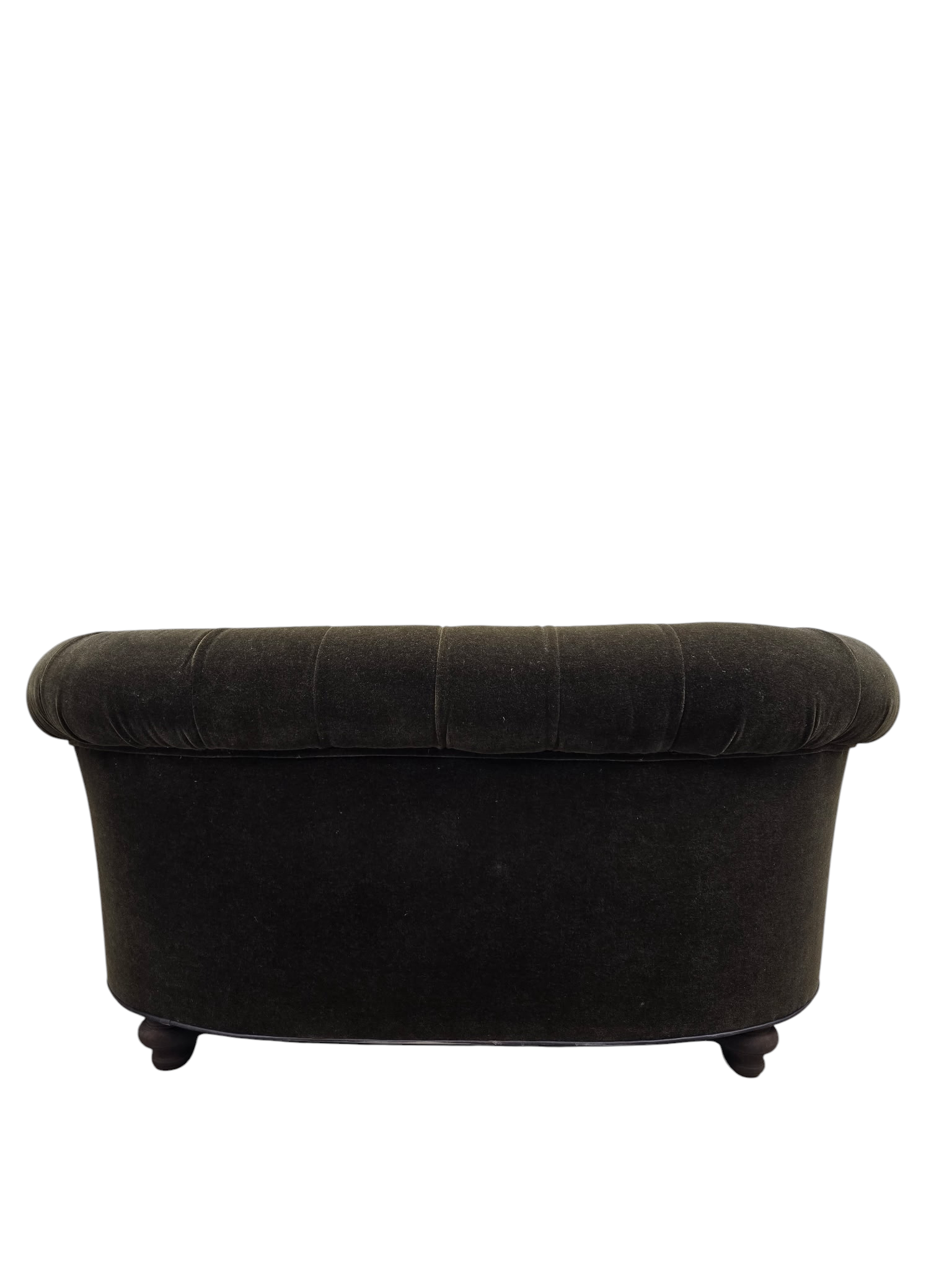 NEW - Hollywood Regency Tufted Barrel Back Loveseats Newly Reupholstered in Dark Chocolate Mohair – Pair