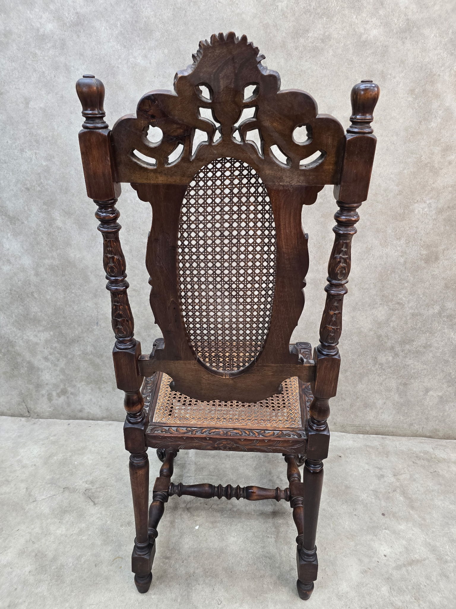 Antique Renaissance Revival Cane Throne Chairs - Pair
