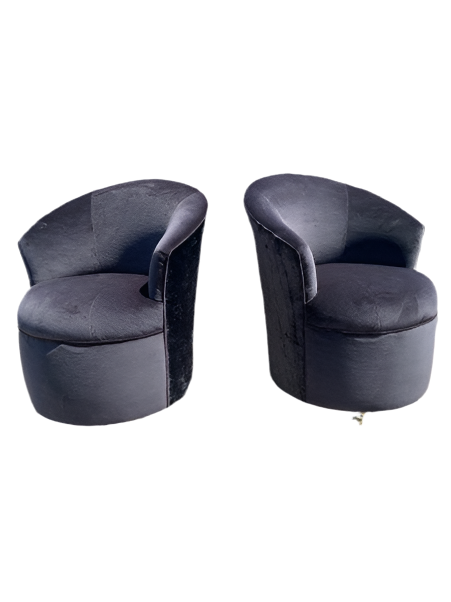 Mid Century Modern Sculptural Barrel Back Chairs Newly Upholstered in Velvet - Pair