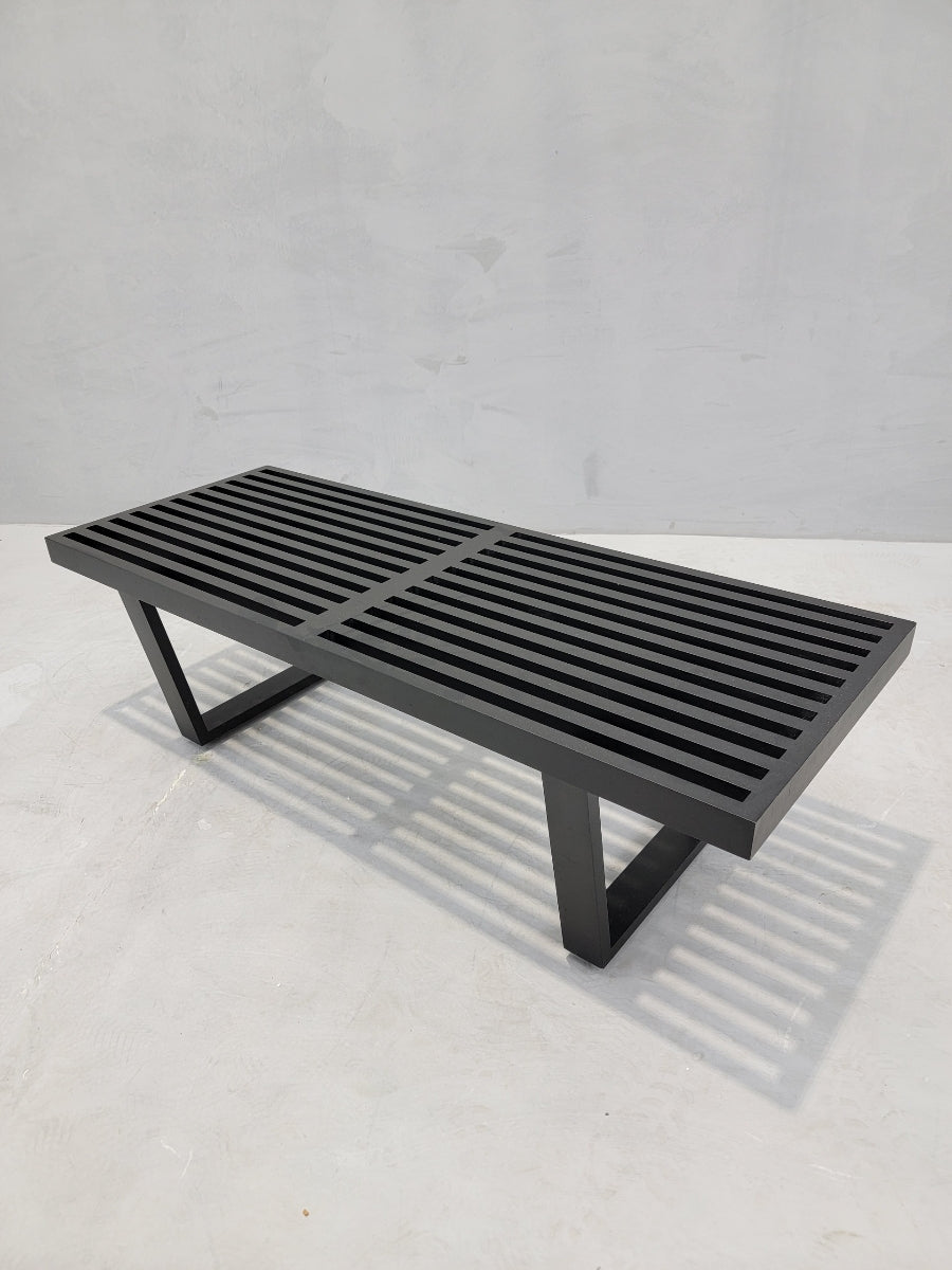 Mid Century Modern George Nelson Style Ebonized Slatted Platform Bench Coffee Table