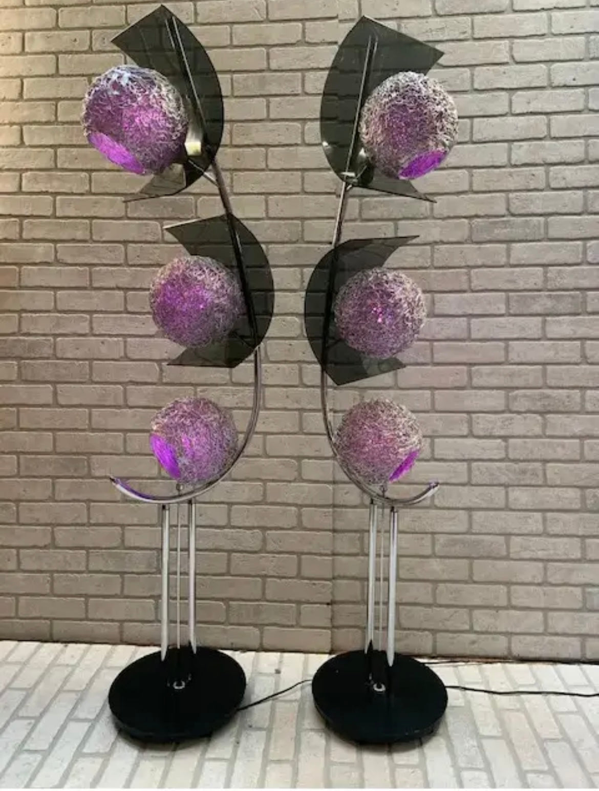 Mid Century Modern Tall Metal Spaghetti Shades Lamps - Pair