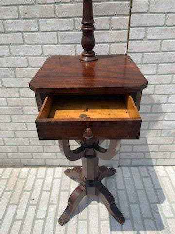 Antique Wood Floor Standing Shaving Station with  Swivel Mirror and One Drawer