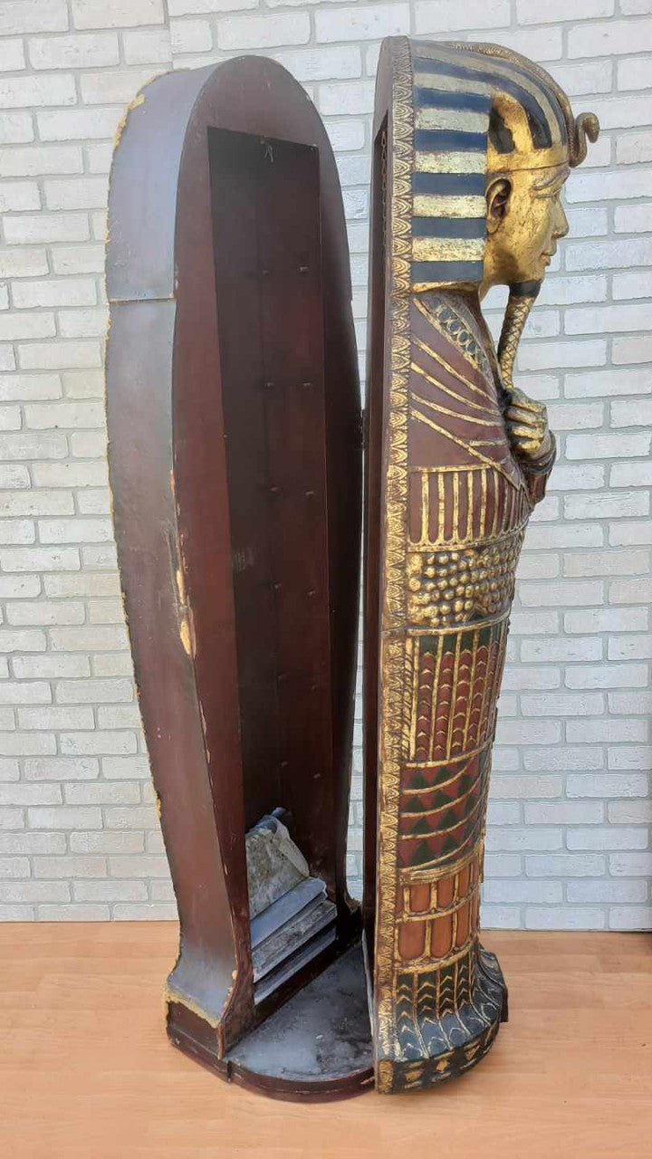 Egyptian Revival Style King Tut Life Size Sarcophagus Statue Bookshelf