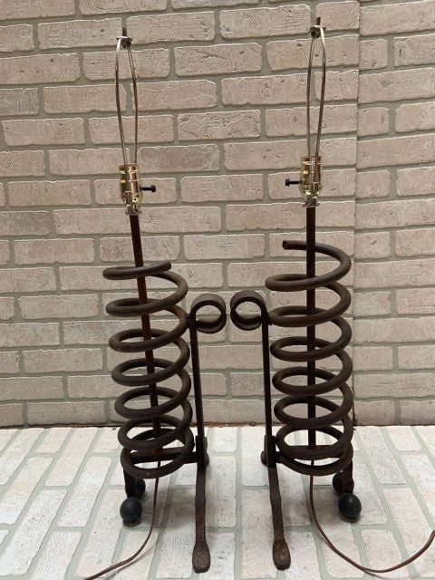 Mid Century Modern Metal Spring Table Lamps - Pair