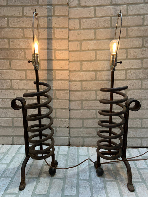 Mid Century Modern Metal Spring Table Lamps - Pair
