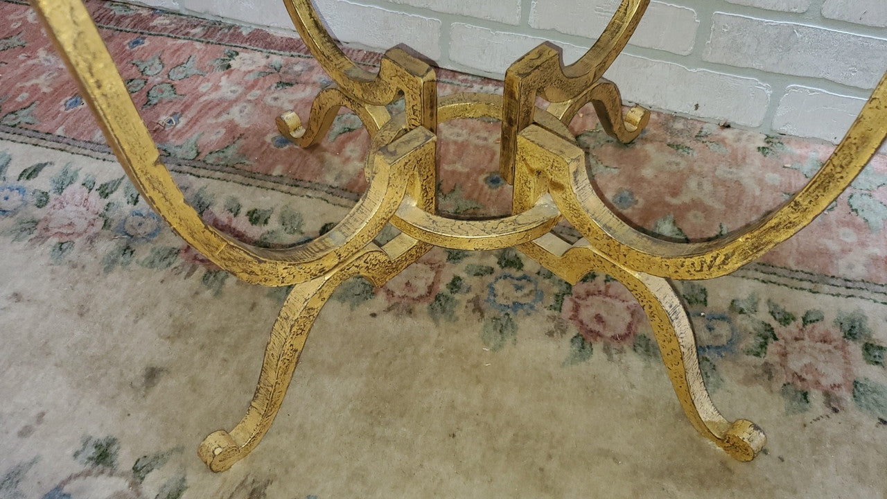 Hollywood Regency Rene Drouet Style Gilt Iron Table with Mirrored Top - Pair