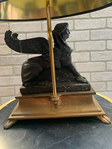 Antique Empire Brass Winged Figural Desk Lamp with Shade