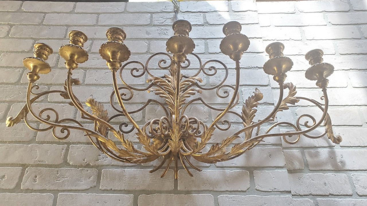 Victorian Italian Gilt Metal Seven Light Wall Candle Sconce