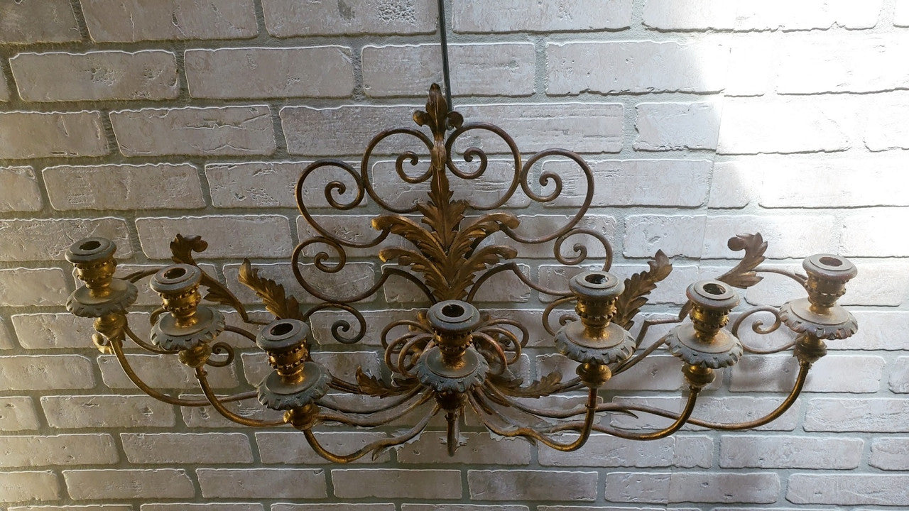 Victorian Italian Gilt Metal Seven Light Wall Candle Sconce