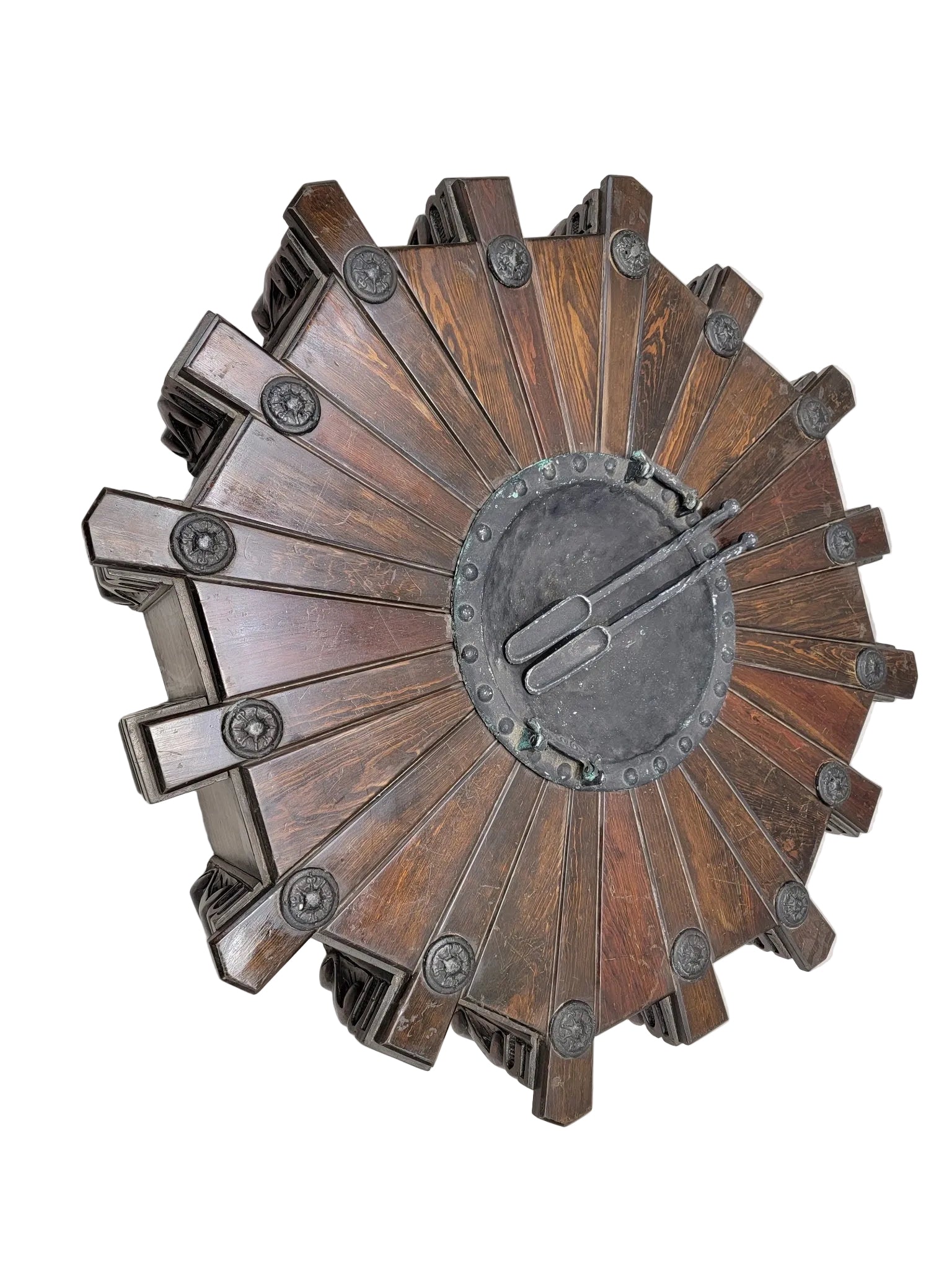 Spanish Revival Carved Mahogany & Wrought Iron Brazier Fire Pit Coffee Table