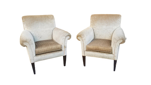 Victorian Flared Arms Velvet Club Chairs - Pair