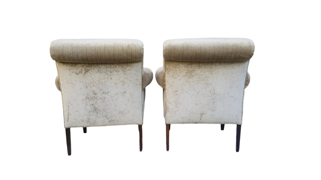 Victorian Flared Arms Velvet Club Chairs - Pair
