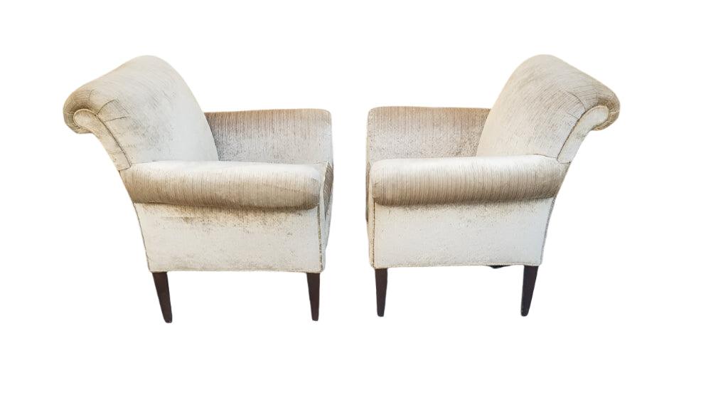 Victorian Flared Arms Velvet Club Chairs - Pair